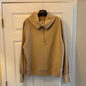 Varley Tan Half-Zip Funnel Neck Sweater